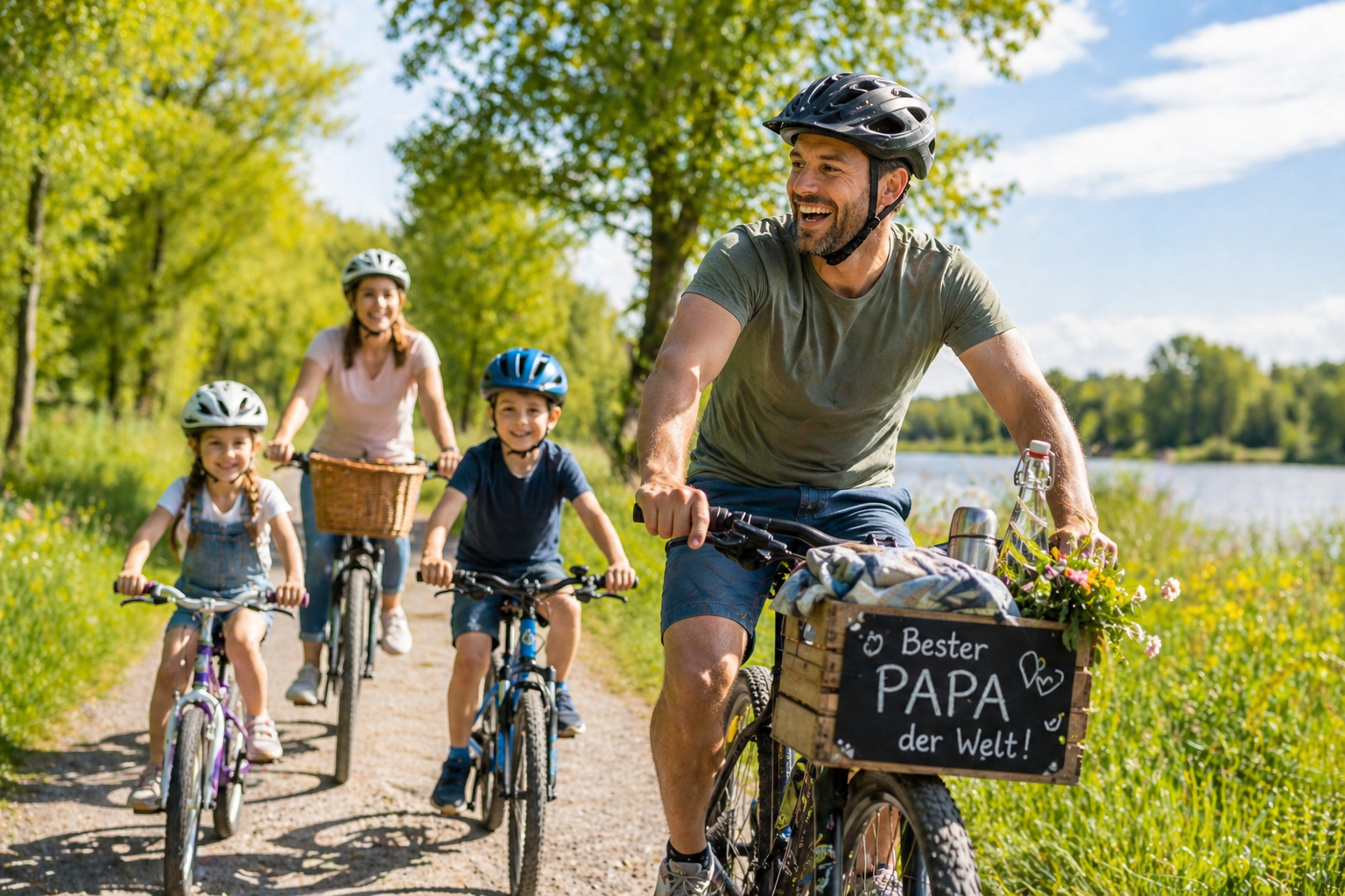 Familie fährt Fahrrad