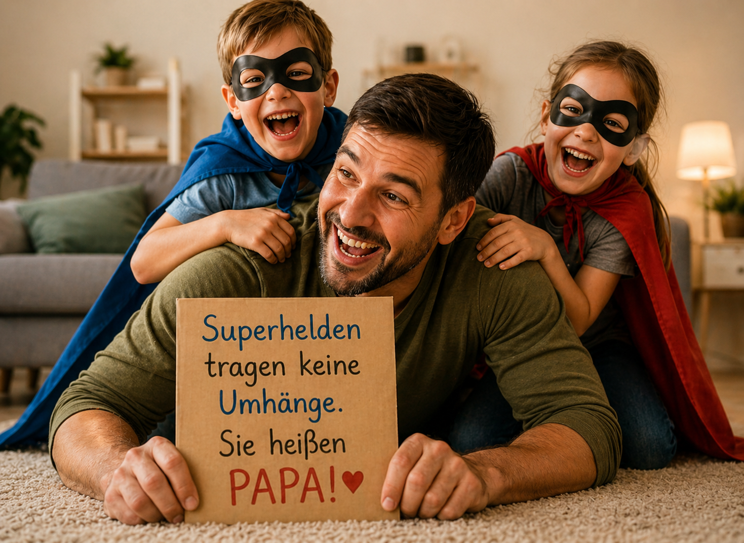 Kinder liegen auf ihrem Vater