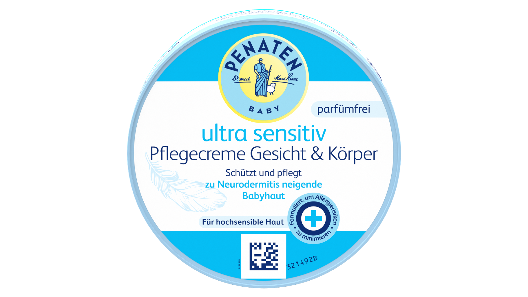 PENATEN® Ultra Sensitiv Pflegecreme Gesicht & Körper für empfindliche und zu Neurodermitis neigende Babyhaut – parfümfreie Hautpflege für Babys.