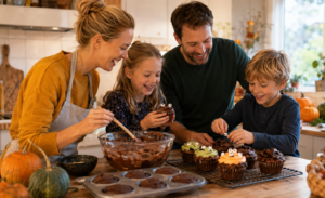 Halloween-Schokomuffins mit Emmer und Gruselcreme